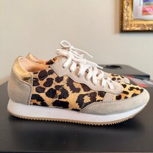 Kate Spade Leopard Print Sneakers with Gold Accents Size 8